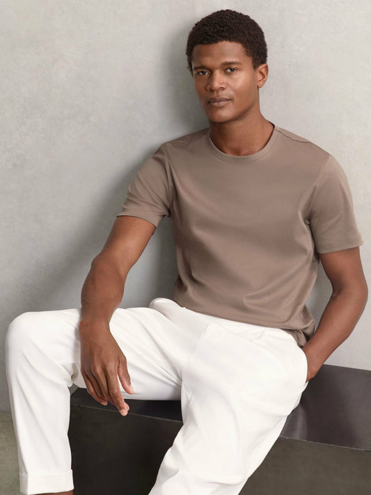 Airwater-Cotton Crew-Neck T-Shirt in Taupe Brown Men | Reiss