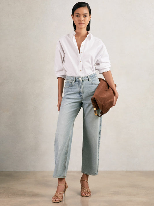 Petite Mid-Rise Straight-Leg Jeans in Pale Blue Women | Reiss