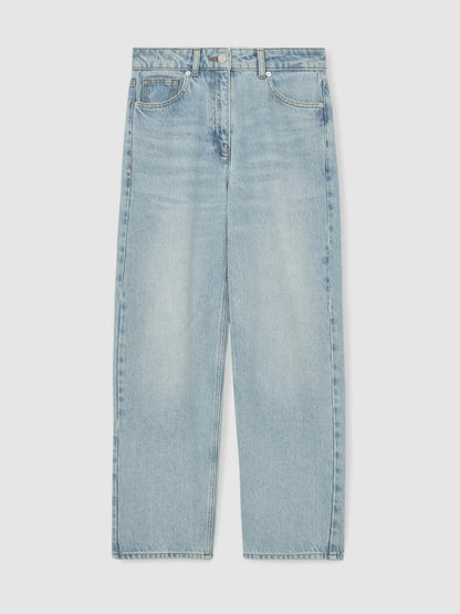 Petite Mid-Rise Straight-Leg Jeans in Pale Blue Women | Reiss