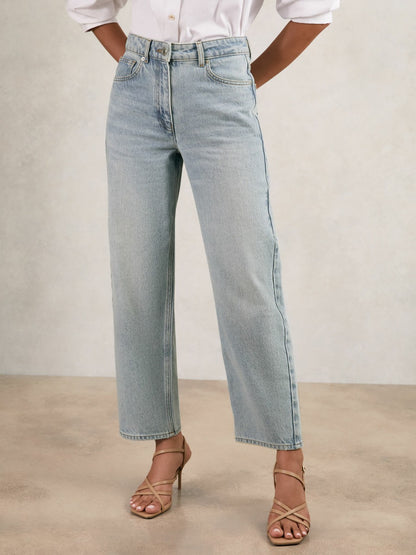Petite Mid-Rise Straight-Leg Jeans in Pale Blue Women | Reiss