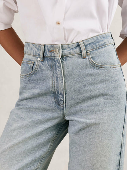 Petite Mid-Rise Straight-Leg Jeans in Pale Blue Women | Reiss
