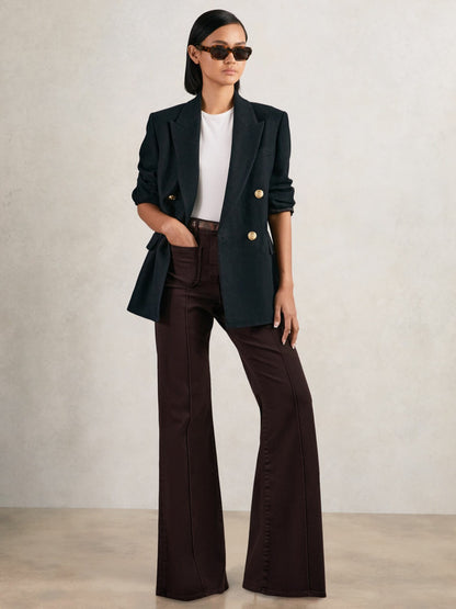 Petite Patch-Pocket Flared Jeans in Burgundy Women | Reiss