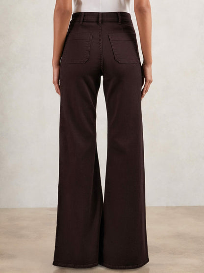 Petite Patch-Pocket Flared Jeans in Burgundy Women | Reiss