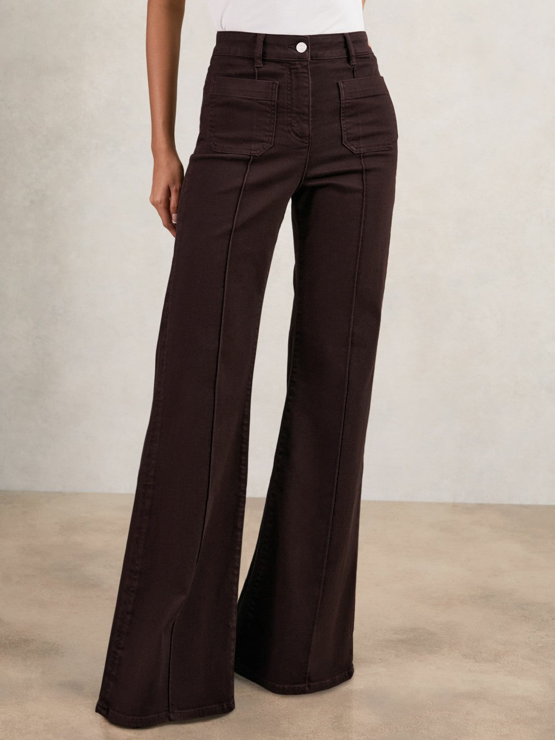 Petite Patch-Pocket Flared Jeans in Burgundy Women | Reiss