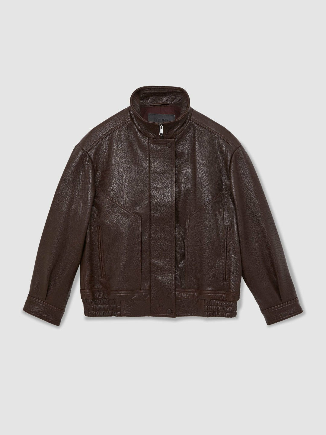 Oversize Grained-Leather Bomber Jacket in Burgundy Women | Reiss