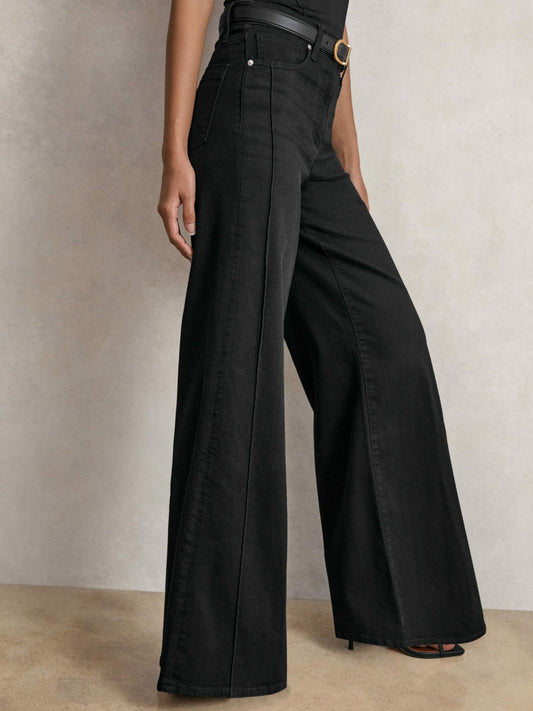 Petite Stretch-Cotton Wide-Leg Jeans in Black Women | Reiss