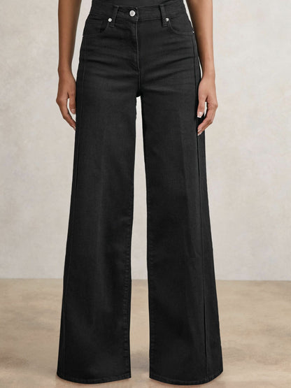Petite Stretch-Cotton Wide-Leg Jeans in Black Women | Reiss