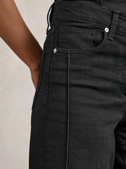 Petite Stretch-Cotton Wide-Leg Jeans in Black Women | Reiss