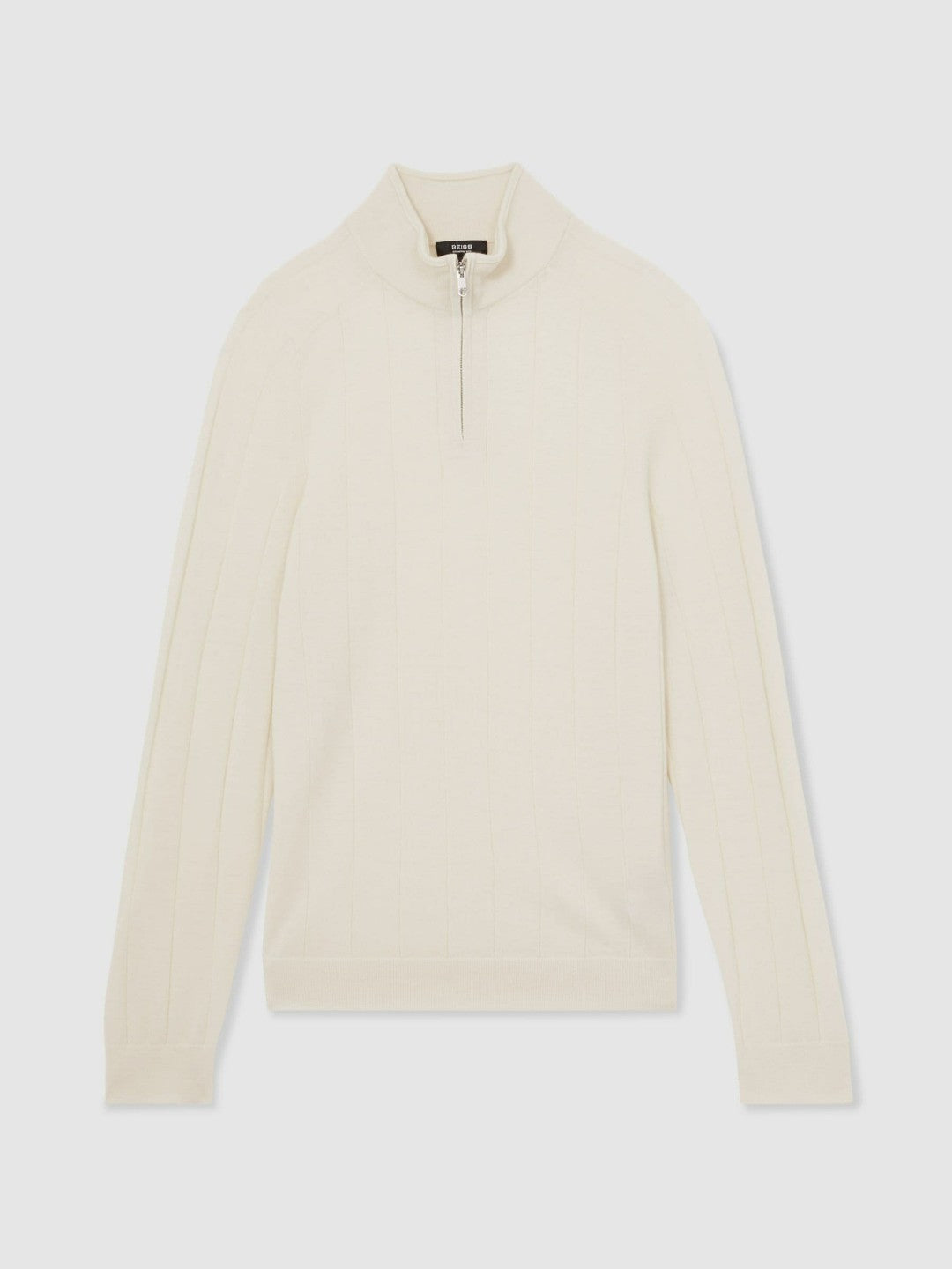 Merino Wool Wide-Rib Half-Zip Jumper in Bianco Men | Reiss