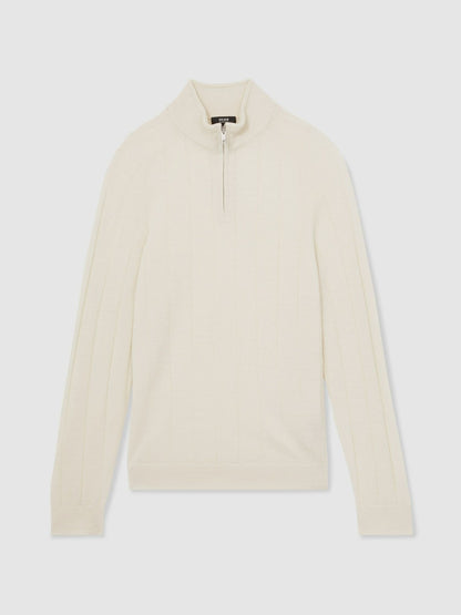 Merino Wool Wide-Rib Half-Zip Jumper in Bianco Men | Reiss