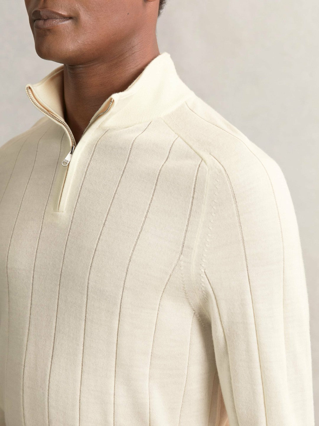Merino Wool Wide-Rib Half-Zip Jumper in Bianco Men | Reiss