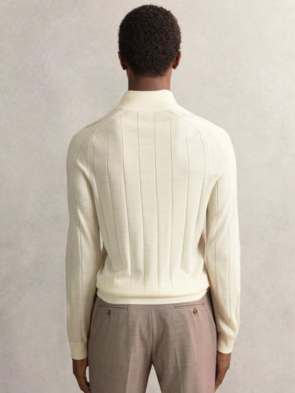 Merino Wool Wide-Rib Half-Zip Jumper in Bianco Men | Reiss