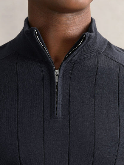 Merino Wool Wide-Rib Half-Zip Jumper in Airforce Blue Men | Reiss