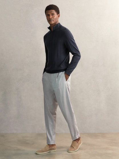 Merino Wool Wide-Rib Half-Zip Jumper in Airforce Blue Men | Reiss
