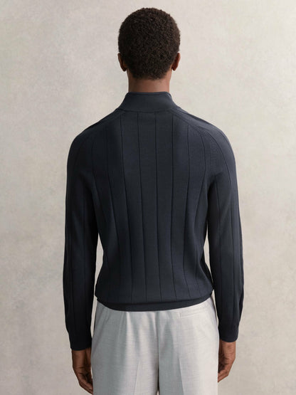 Merino Wool Wide-Rib Half-Zip Jumper in Airforce Blue Men | Reiss
