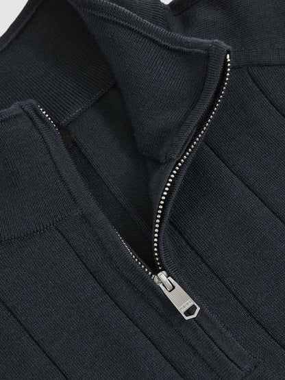 Merino Wool Wide-Rib Half-Zip Jumper in Airforce Blue Men | Reiss