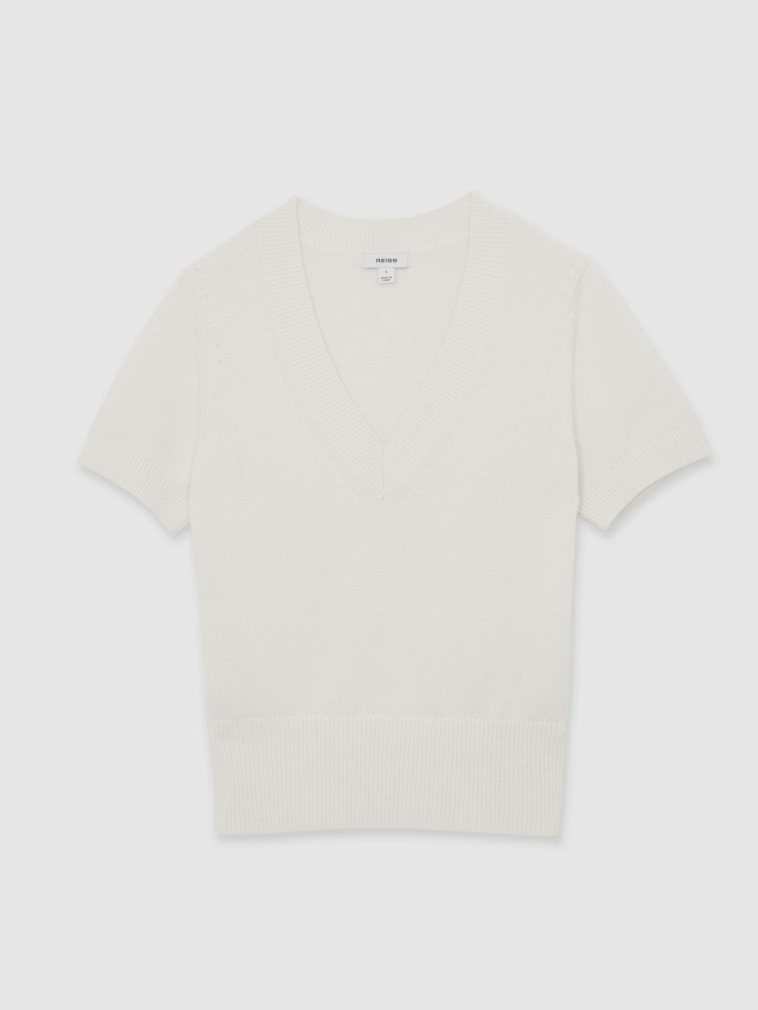 Cotton-Wool Knit V-Neck Top in Ivory Women | Reiss