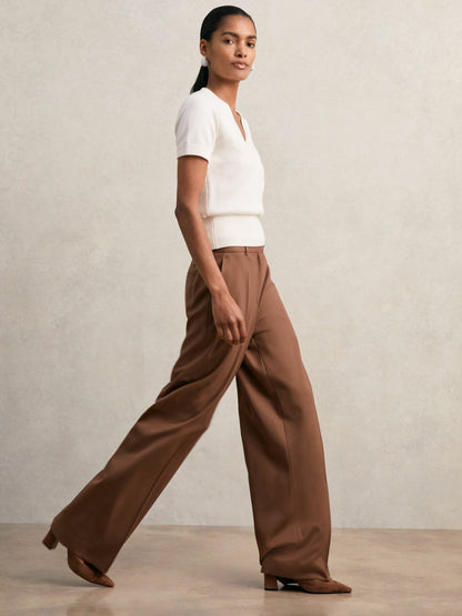 Cotton-Wool Knit V-Neck Top in Ivory Women | Reiss