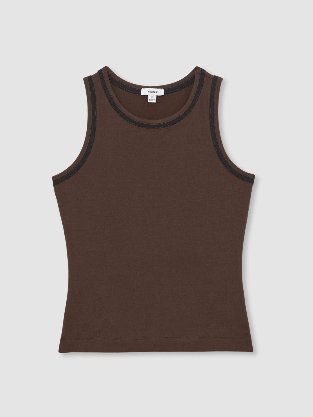 Stretch-Cotton Jersey Tipped Vest in Chocolate Brown/Black Women | Reiss
