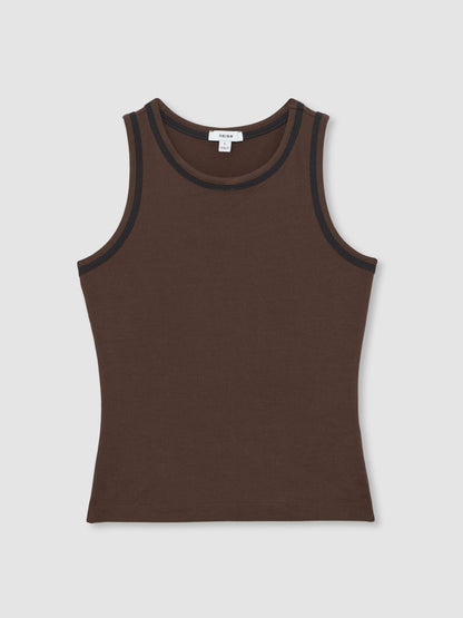 Stretch-Cotton Jersey Tipped Vest in Chocolate Brown/Black Women | Reiss