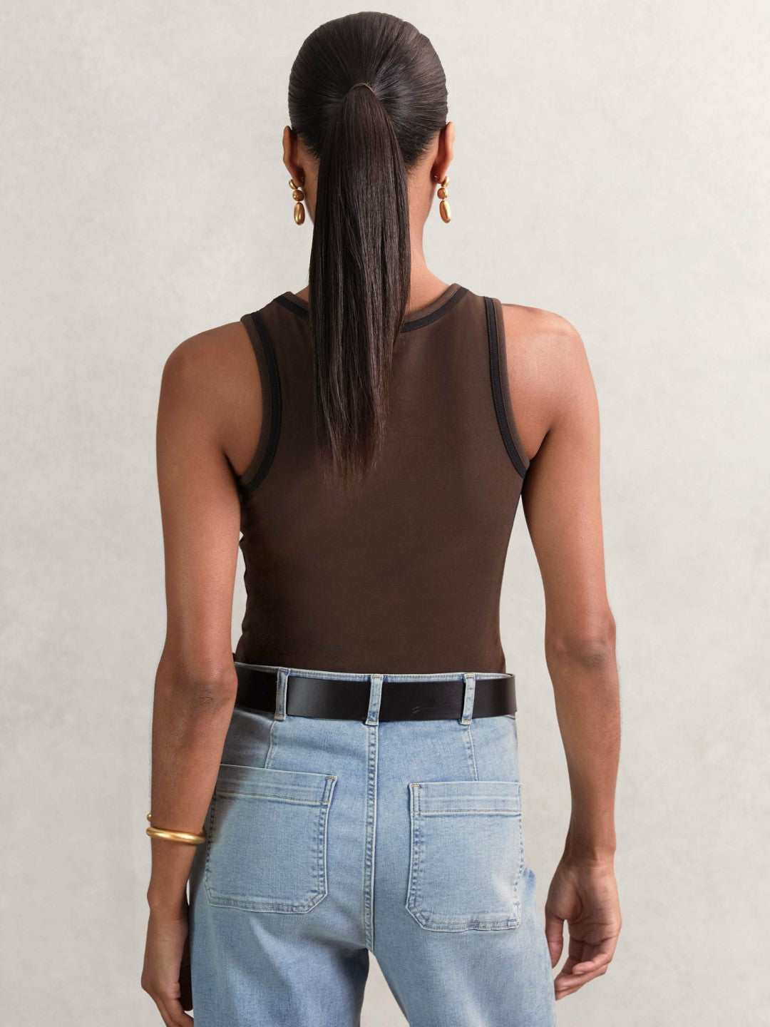 Stretch-Cotton Jersey Tipped Vest in Chocolate Brown/Black Women | Reiss