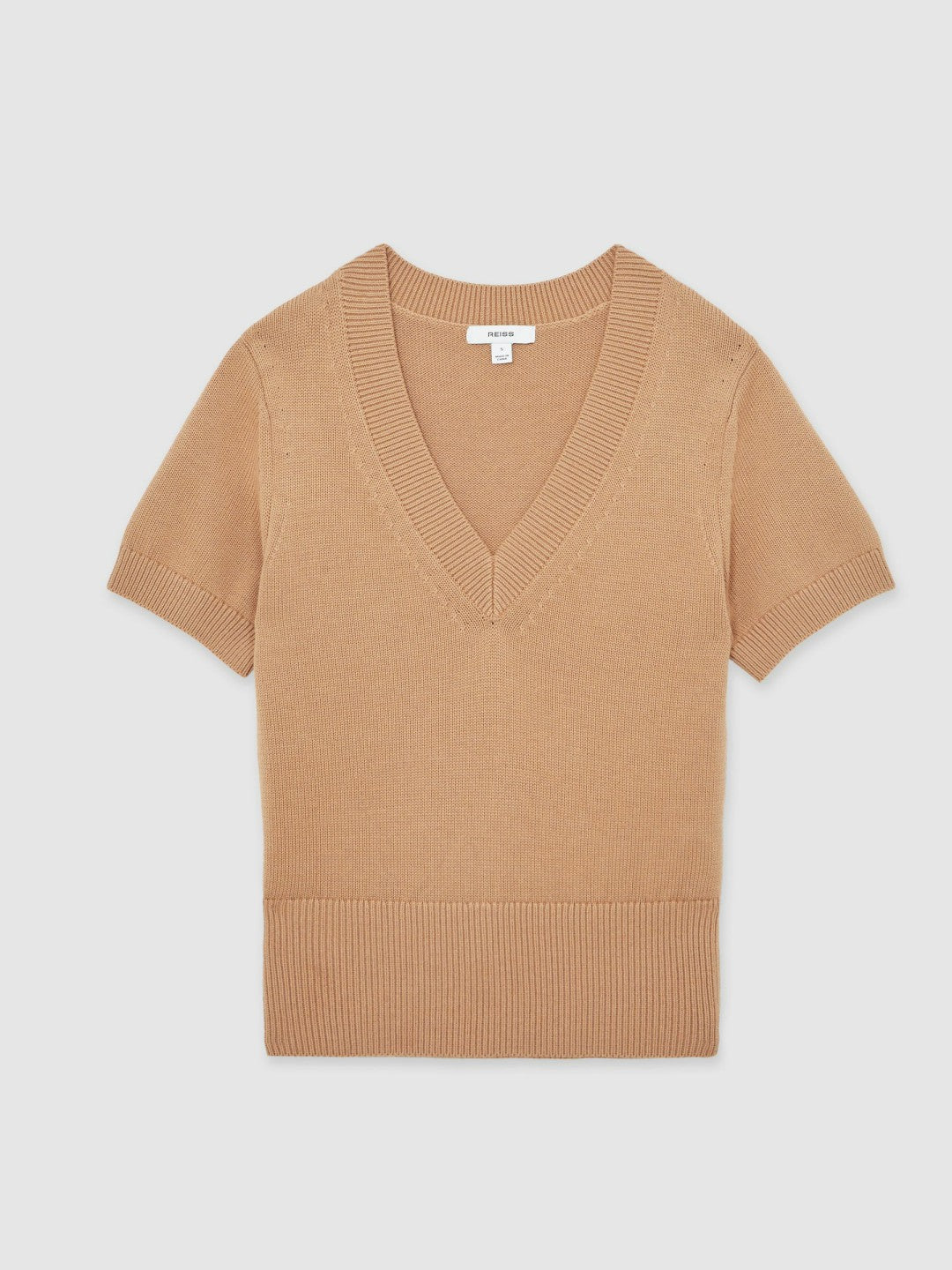 Cotton-Wool Knit V-Neck Top in Camel Women | Reiss