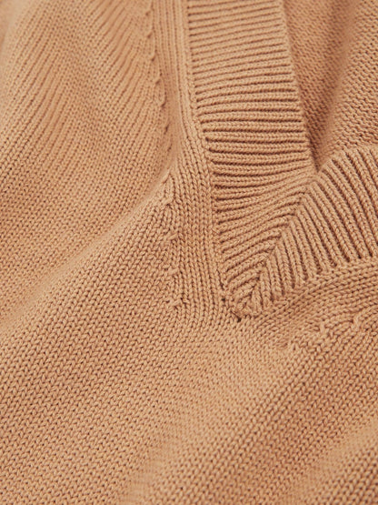 Cotton-Wool Knit V-Neck Top in Camel Women | Reiss