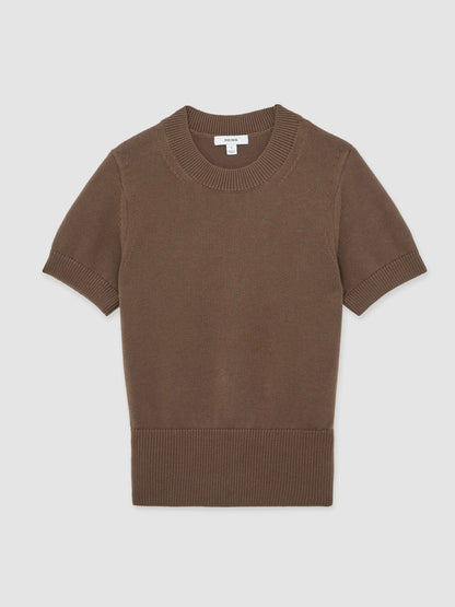 Cotton And Wool Crew-Neck Top in Brown Women | Reiss