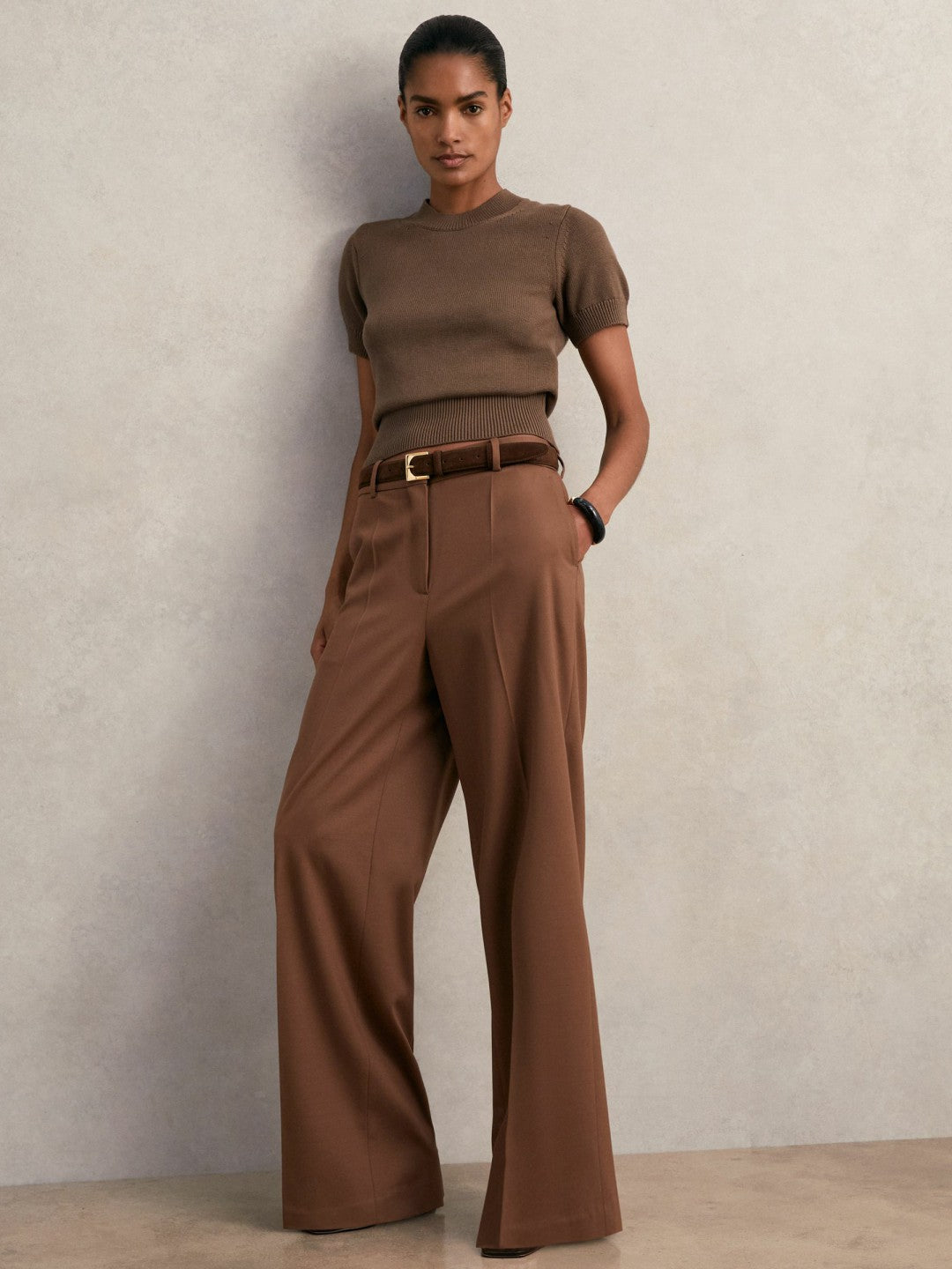 Cotton And Wool Crew-Neck Top in Brown Women | Reiss