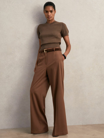 Cotton And Wool Crew-Neck Top in Brown Women | Reiss