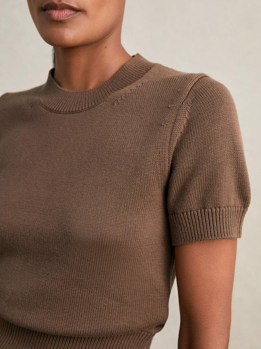 Cotton And Wool Crew-Neck Top in Brown Women | Reiss