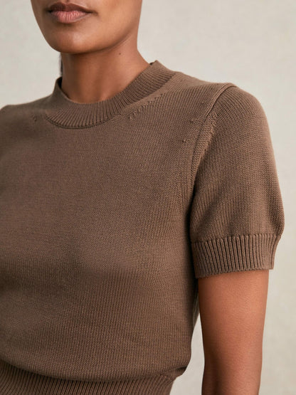 Cotton And Wool Crew-Neck Top in Brown Women | Reiss