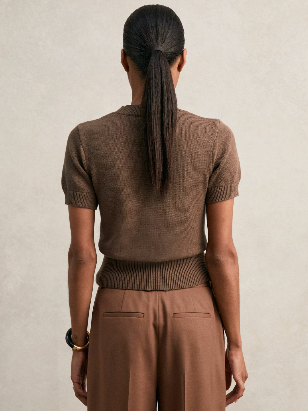 Cotton And Wool Crew-Neck Top in Brown Women | Reiss