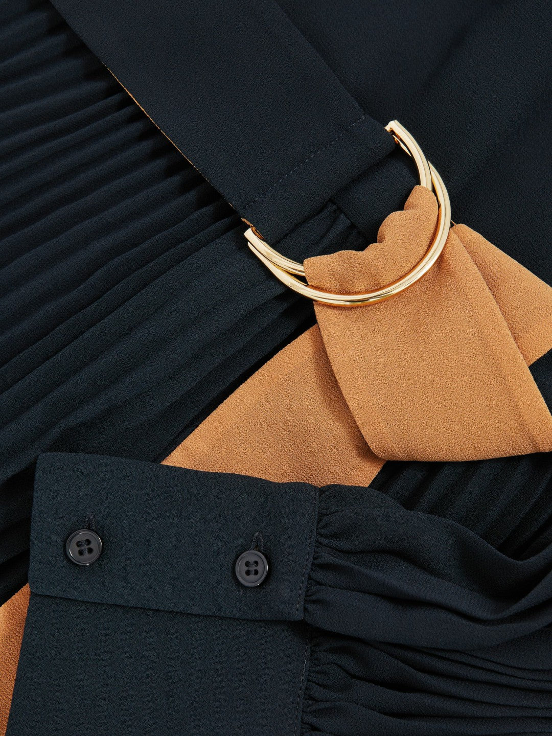 Colour-Block Pleated Midi Dress in Navy/Camel Women | Reiss