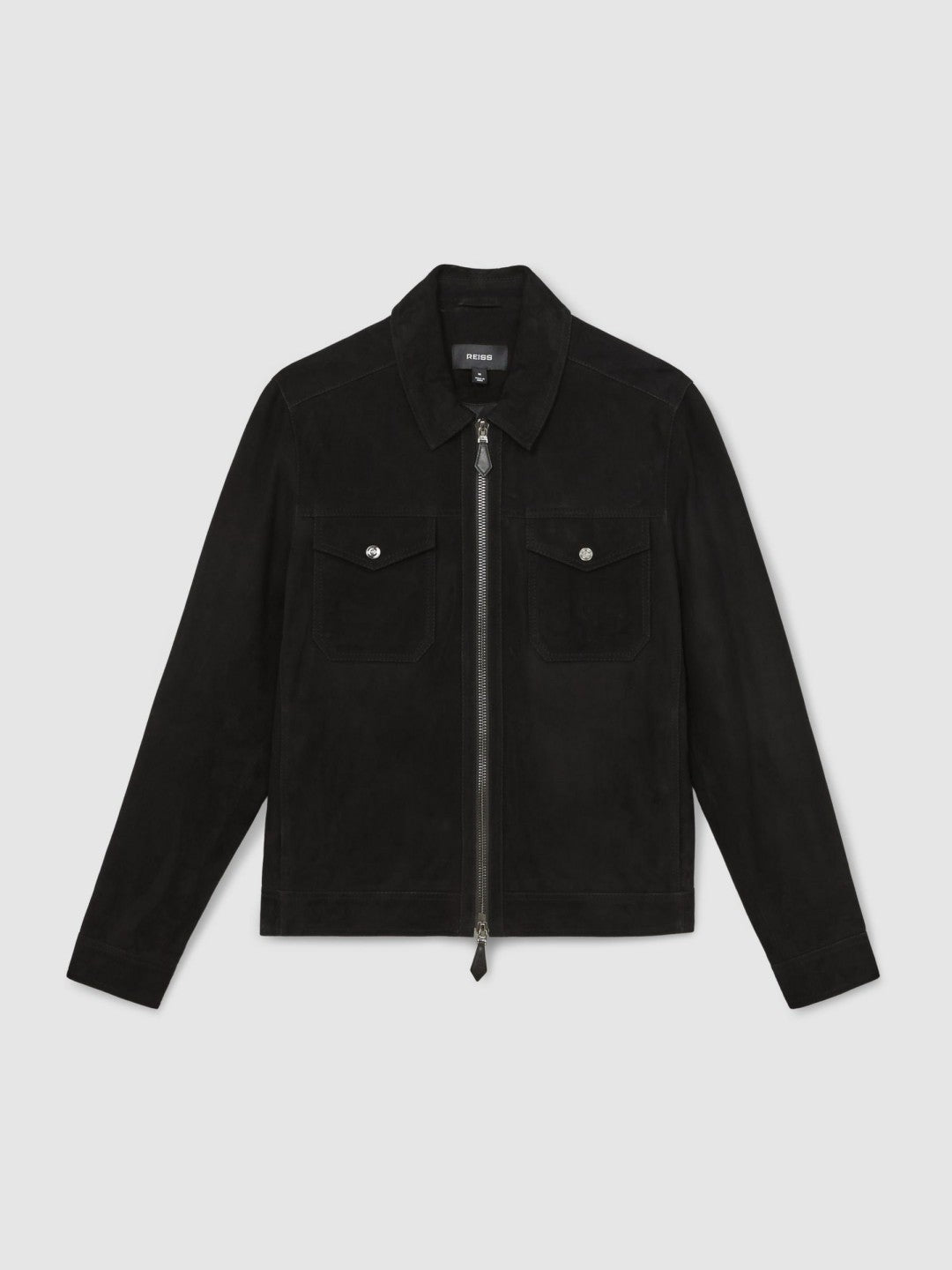 Suede Zip Through Jacket in Black Men | Reiss