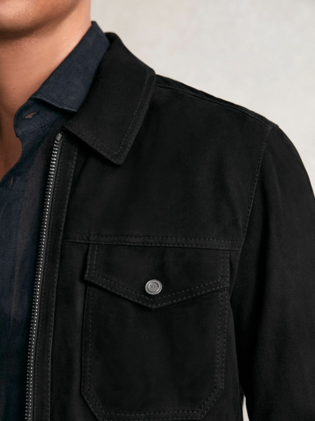 Suede Zip Through Jacket in Black Men | Reiss