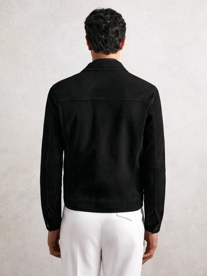 Suede Zip Through Jacket in Black Men | Reiss