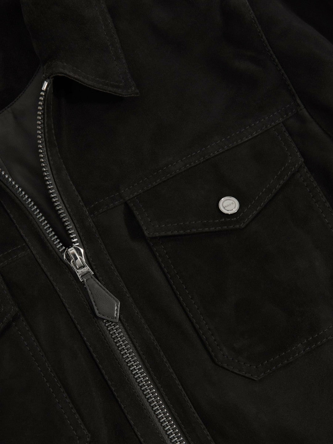 Suede Zip Through Jacket in Black Men | Reiss