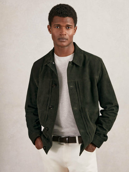 Suede Worker Jacket in Dark Green Men | Reiss