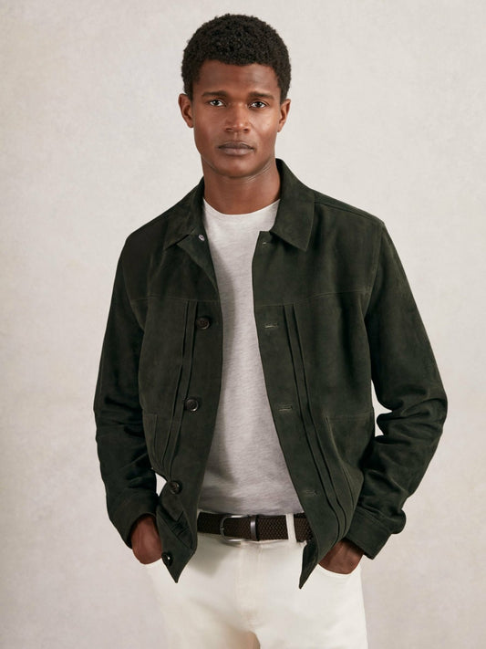 Suede Worker Jacket in Dark Green Men | Reiss