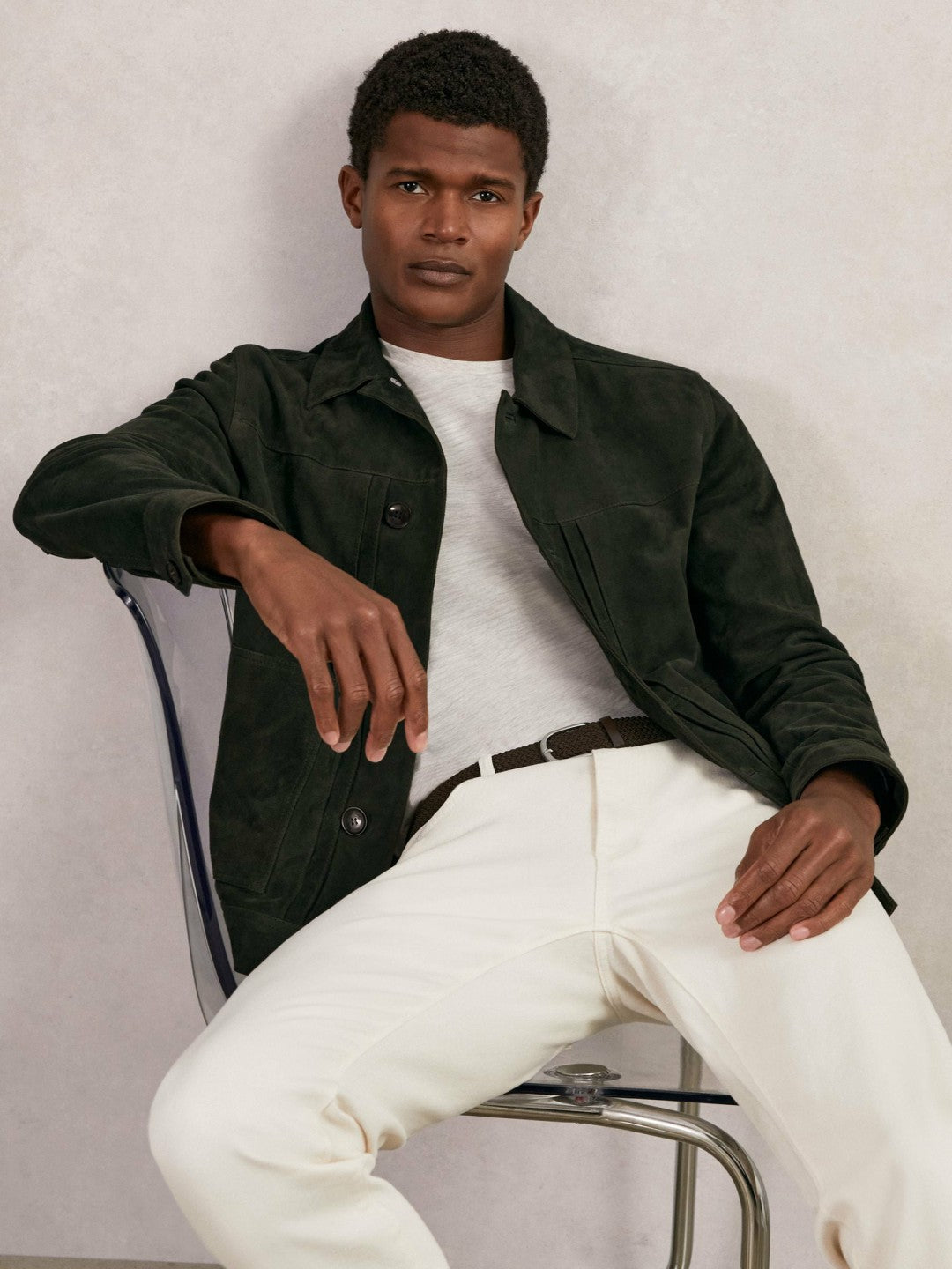 Suede Worker Jacket in Dark Green Men | Reiss