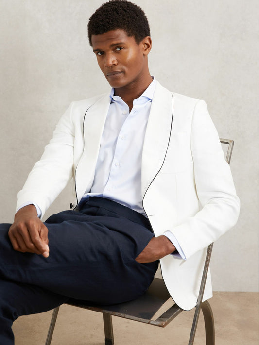 Single-Breasted Blazer with Linen in Ivory White Men | Reiss