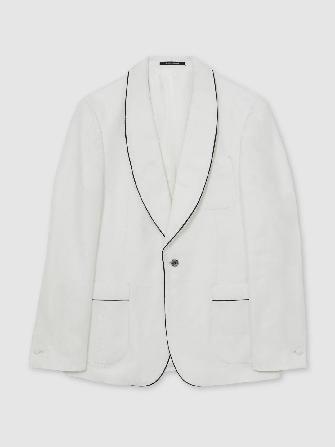 Single-Breasted Blazer with Linen in Ivory White Men | Reiss