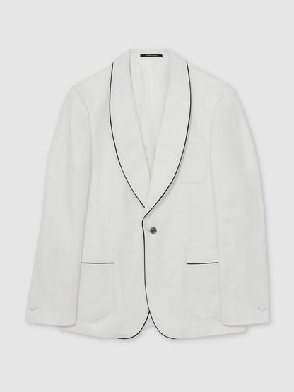 Single-Breasted Blazer with Linen in Ivory White Men | Reiss