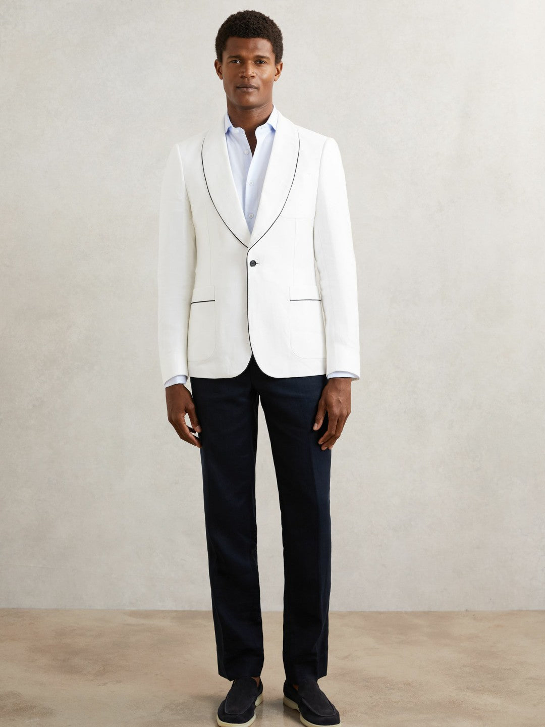 Single-Breasted Blazer with Linen in Ivory White Men | Reiss