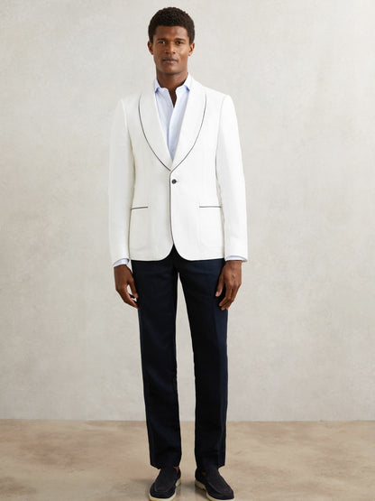 Single-Breasted Blazer with Linen in Ivory White Men | Reiss