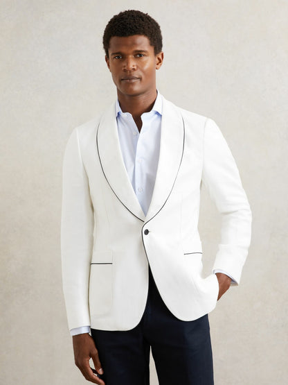 Single-Breasted Blazer with Linen in Ivory White Men | Reiss