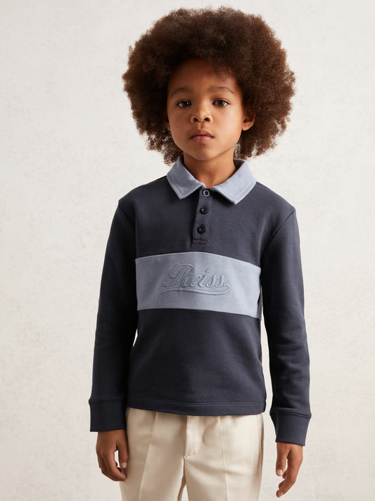 9-13 yrs Cotton Logo-Embroidery Rugby Polo Shirt in Airforce Blue/Navy Blue Children & Baby | Reiss