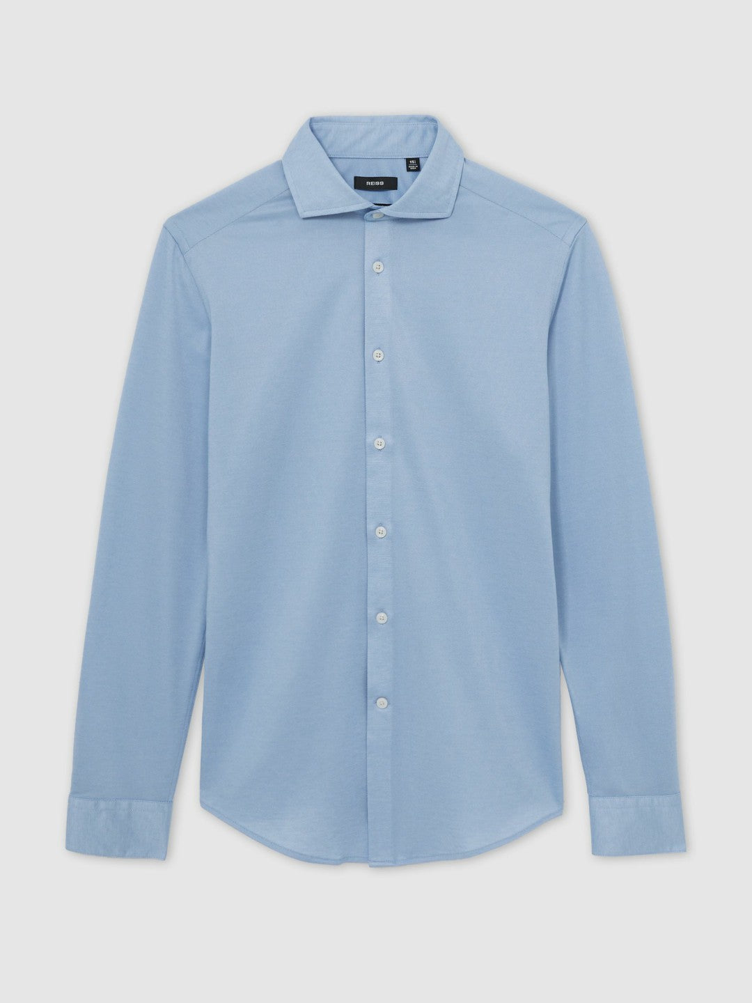 Cotton-Blend Jersey Cutaway-Collar Shirt in Soft Blue Men | Reiss