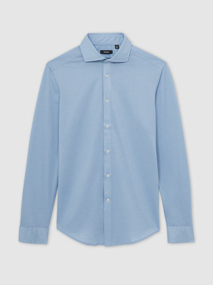 Cotton-Blend Jersey Cutaway-Collar Shirt in Soft Blue Men | Reiss